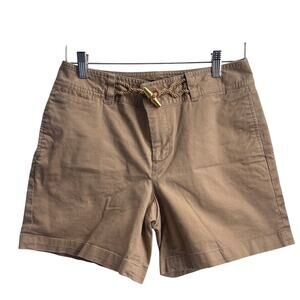 Ralph Lauren Women Beige Khaki Shorts Size 6P Rope Tie Mid Rise Chino